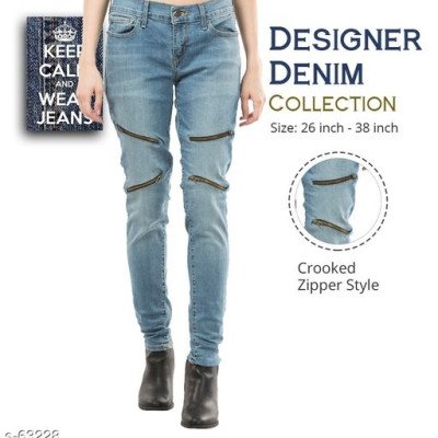 Seasons Denim Cropped Zipper Style Jeans