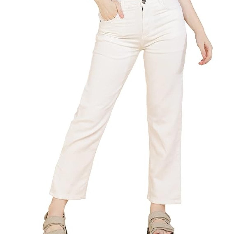 White Women's Denim Straight Fit Jeans