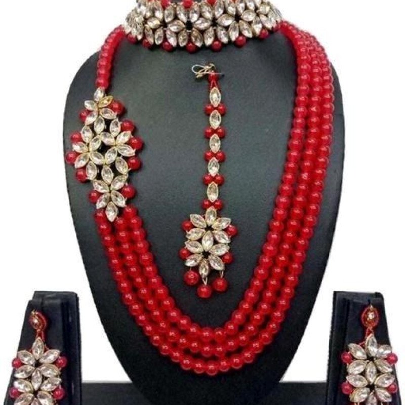 Classy Red Alloy Women's Jewellery Set 