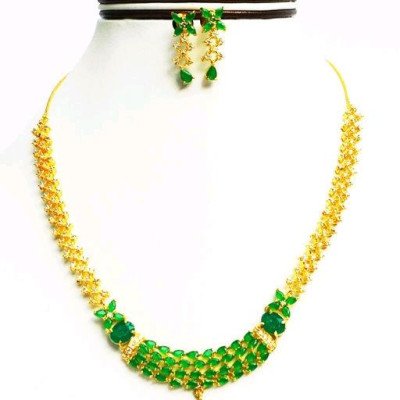 Brass Green Necklace Jewellery Set 