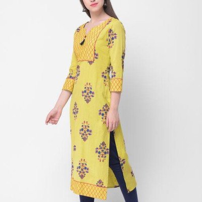 Aakarsha Voguish Yellow Printed Kurtis