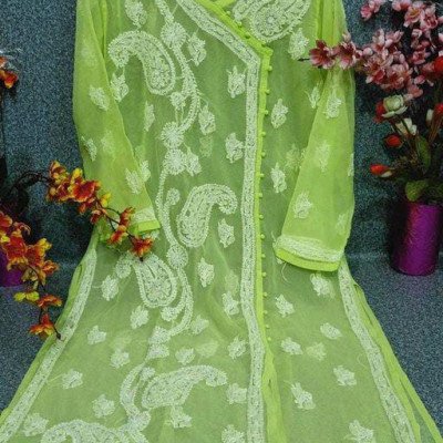 Charvi Fabulous Green Georgette Kurtis