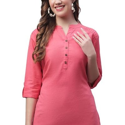 Peach Women's Cotton Short Kurti