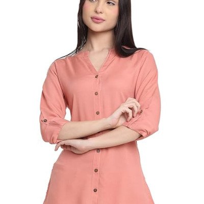 Pink Women's Rayon Solid Top Kurti