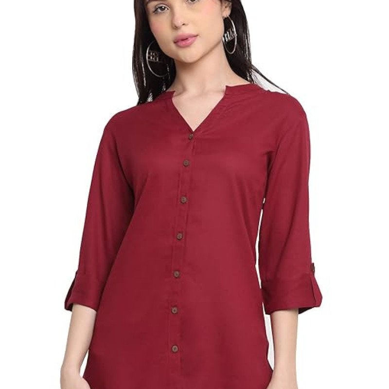 Maroon Women's Rayon Solid Top Kurti