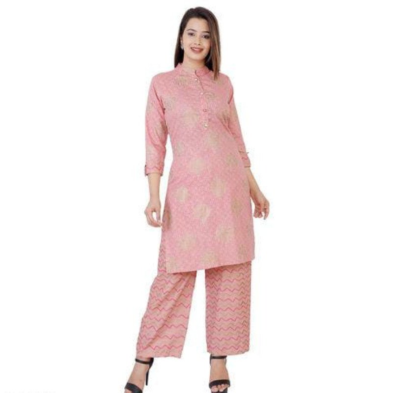 Stylish Pink Floral Printed Women Kurta Sets