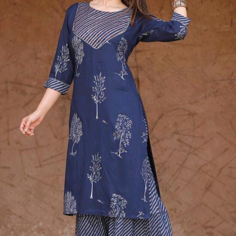 Adrika Petite Blue Printed Women Kurta Sets