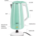 Milton Riga Stainless Steel Double Walled Electric Kettle??(1.5 L, Aqua Green)