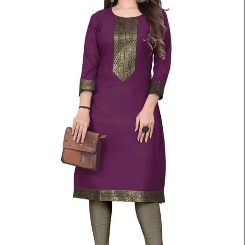 Aagyeyi Petite Purple Three Quarter Sleeves Kurtis