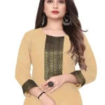 Aagyeyi Petite Brown Three Quarter Sleeves Kurtis