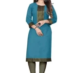 Aagyeyi Petite Three Quarter Sleeves Blue Kurtis