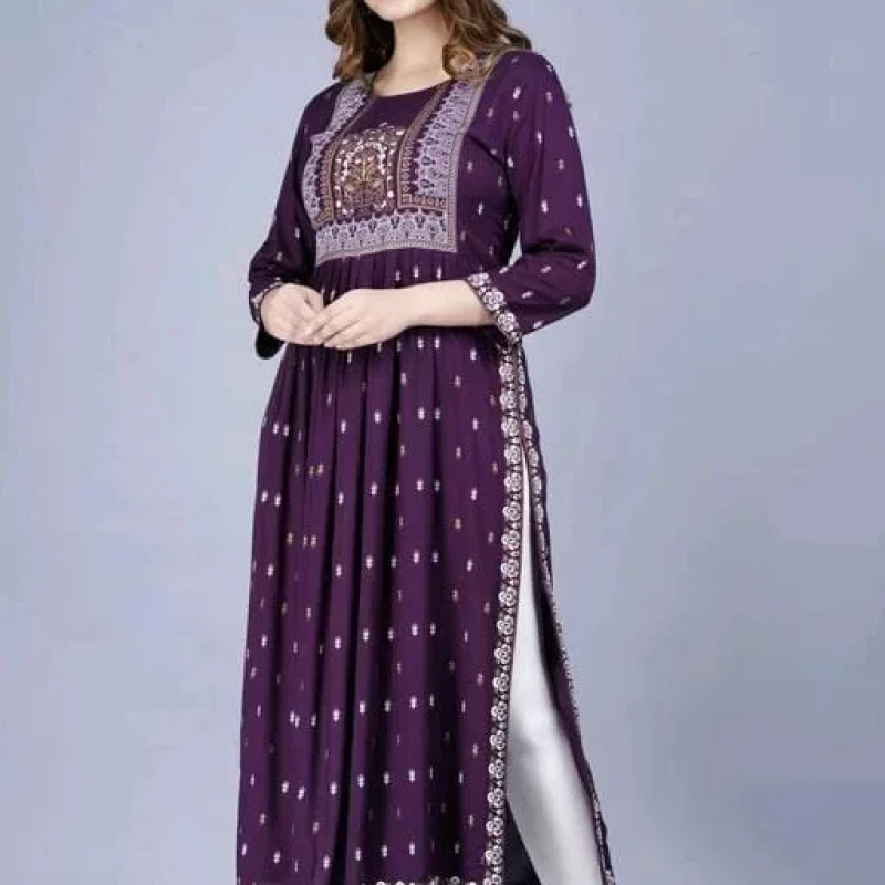 Kashvi Sensational Purple Embroidered Printed Kurtis