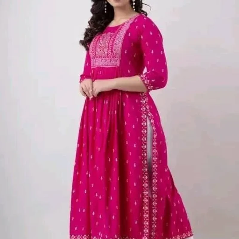 Kashvi Pink Embroidered Printed Kurtis