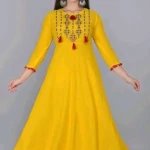 Alisha Fashionable Yellow Embroidered Kurtis