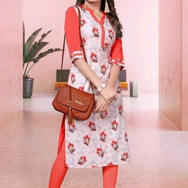 Stylish Heavy American Crepe Orange Kurtis