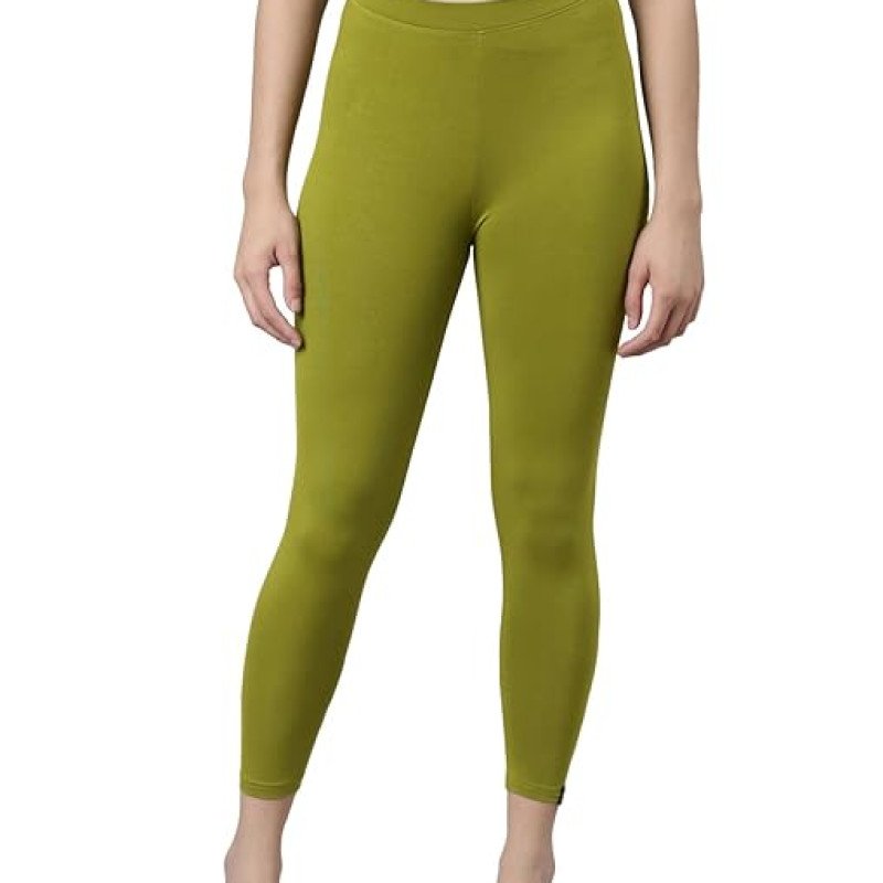 Olive Green Skinny Fit High Ankle Length Leggings