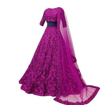 Mordenfab Pink Georgette Embroidered Semi Stitched Lehenga Choli