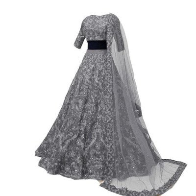 Mordenfab Grey Georgette Embroidered Semi Stitched Lehenga Choli