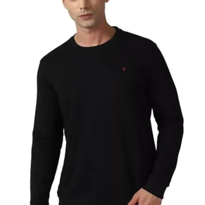 Black Cotton Round Neck Regular SweaT-Shirt