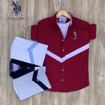 Seasons Maroon Men Cotton Shirts