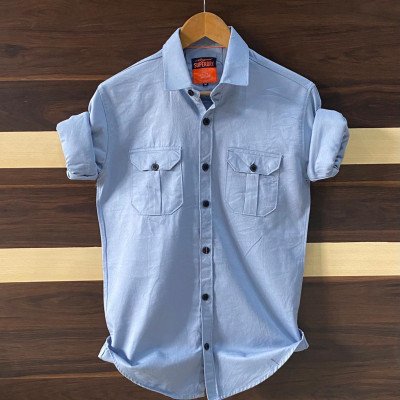 Seasons Blue Cotton Cargo Shirts