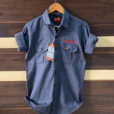 Seasons Navy Cotton Cargo Shirts