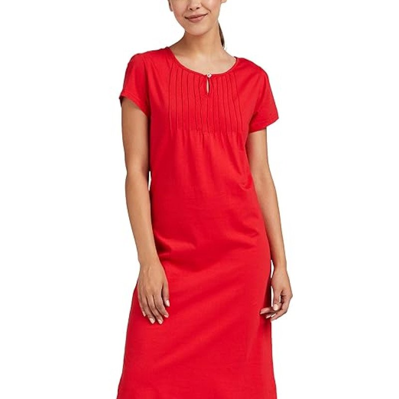 Red Women's Cotton Knee Length Night Gown