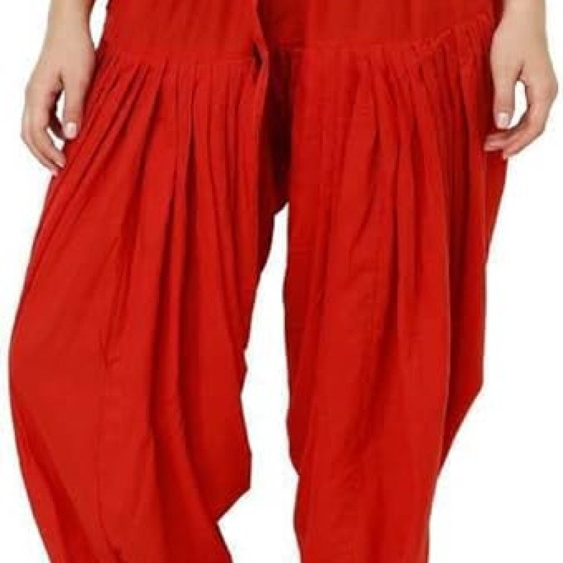 Red Woman Plain Cotton Patiala Salwar