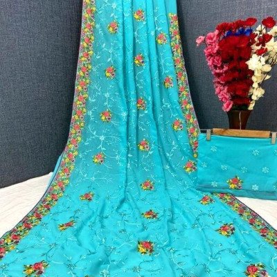 Aishani Refined Blue Embroidered Sarees