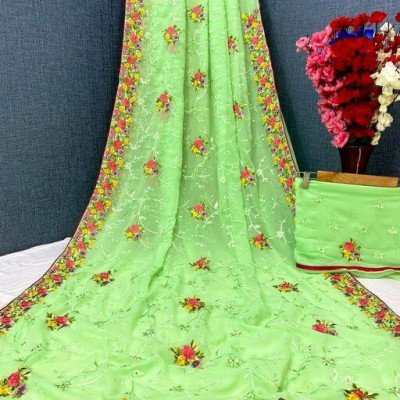 Aishani Green Refined Embroidered Sarees 