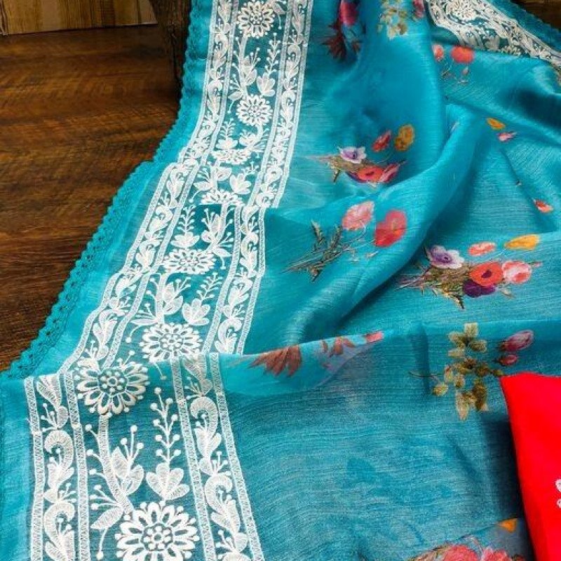 Aakarsha Pretty Blue Floral Women Sarees