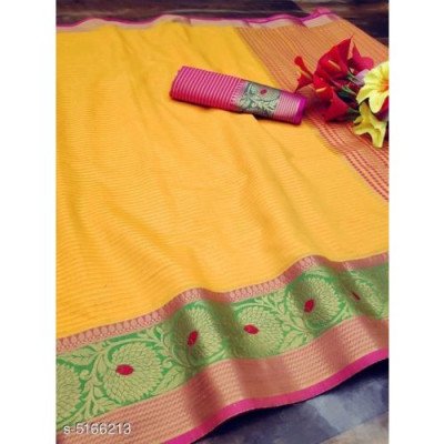 Charvi Pretty Yellow Cotton Silk Sarees