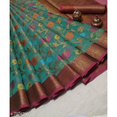 Aagyeyi Petite Green Floral Printed Sarees