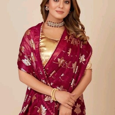 Aadishakti Maroon Fashion Leaf Embellished Sarees