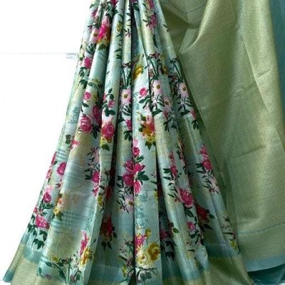 Trendy Floral Printed Khadi Silk Sarees