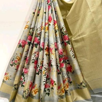 Elegant Floral Printed Khadi Silk Sarees