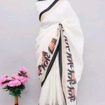 Ikkat White Print Khadi Blended Saree