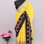 Ikkat Yellow Print Khadi Blended Saree