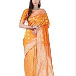 Yellow Banarasi Silk Jacquard Saree With Blouse