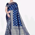 Classic Blue Banarasi Silk Jacquard Saree With Blouse