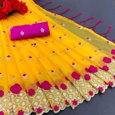 Alisha Sensational Yellow Super Net Sarees