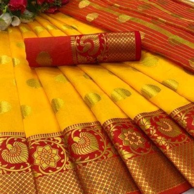 Aagyeyi Yellow Pretty Banarasi Silk Sarees