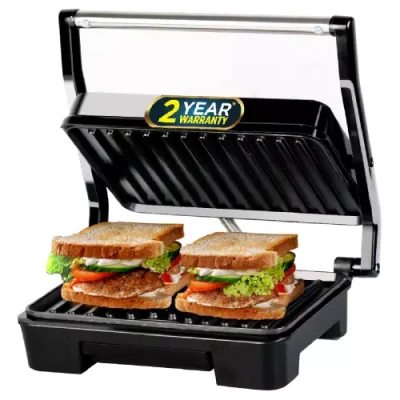 iBELL SM1515 Sandwich Maker with Floating Hinges, 1000 Watt, Panini / Grill / Toast, Grill??(Black, Silver)