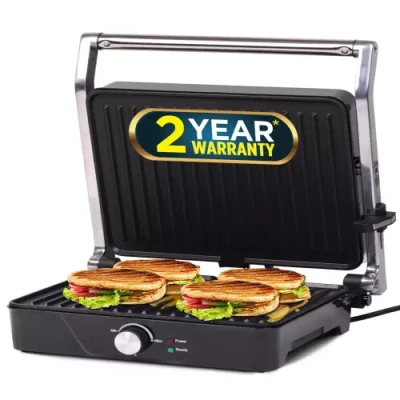 iBELL SM 201G Sandwich Maker, 2000W, Panini Grill, Big Size, Fit 4 Slice Bread Grill??(Silver)