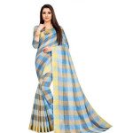 Alisha Blue Check Petite Cotton Printed Sarees