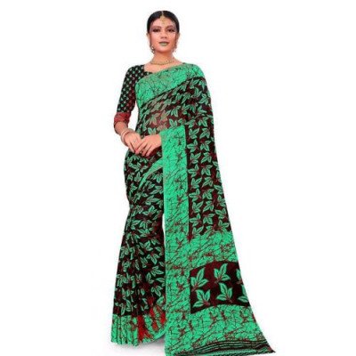 Aagyeyi Superior Green Floral Printed Sarees