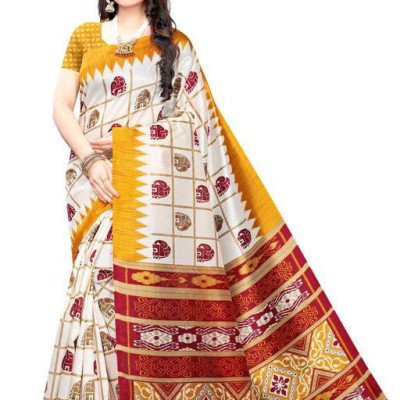 Stylish Women's White Check Printed Saree 