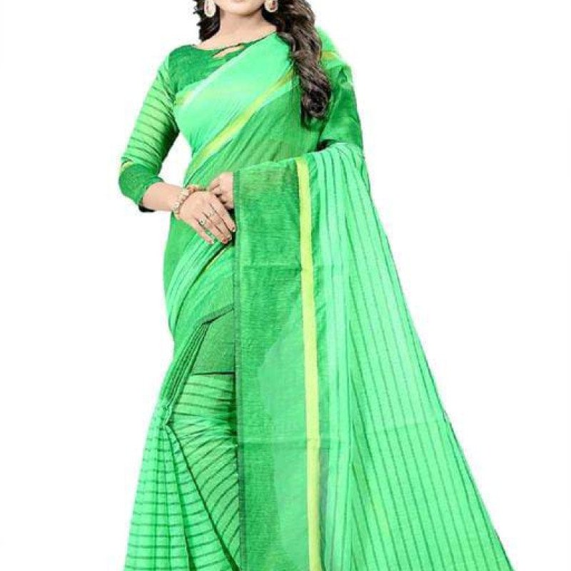 Aishani Refined Green Striped Saree