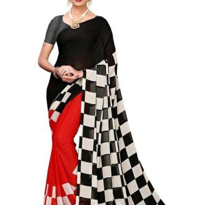 Aishani Fashionable Black Red Check Sarees