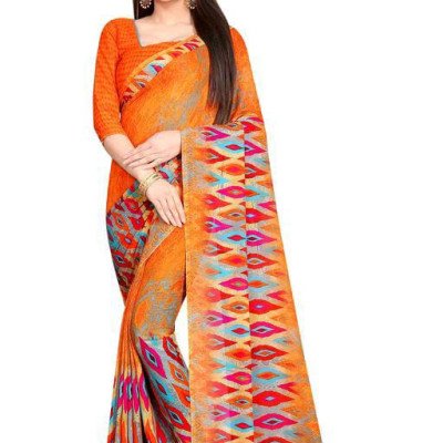 Kashvi Petite Georgette Orange Printed Sarees